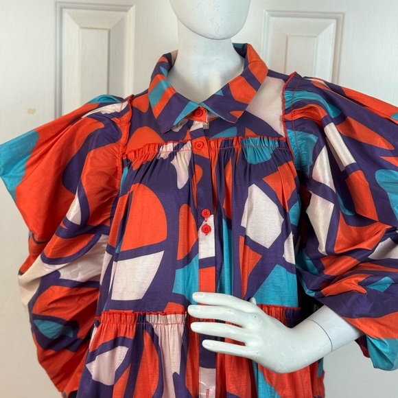 LOVE HICHLICHT Vibrant Multicolor Puff Sleeve Dress Size 3XL. C22 - Picture 3 of 13